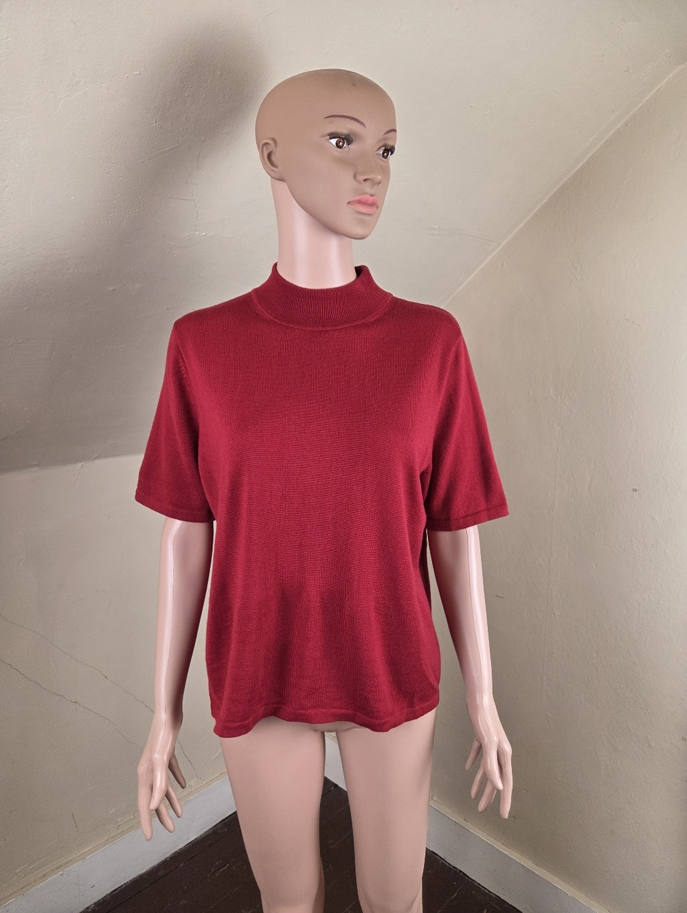 Pendleton Red 100% Merino Wool Short Sleeve Mock Neck Sweater Women’s Size L